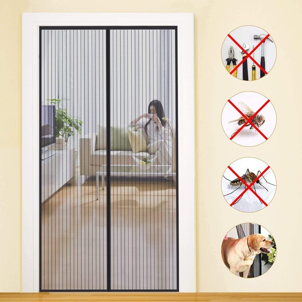 Magnetic Screen Door MYCARBON Fly Screen Door Bug Mesh Curtain Keep Insects Out, Mosquito Door Screen with Powerful Magnets for Anti Mosquitoes Bugs Pest Curtain 90 * 210cm