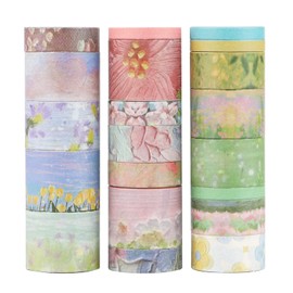 LGEGE 20 Rolls Floral World Washi Tape Set, 5/10/15/20/25mm Wide, Colorful Flowers Pattern, Masking Tape Décor for Scrapbook,Bullet Journal(2m)