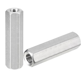 uxcell M8 x 1.25-Pitch 50mm Length Coupling Nuts, 2pcs 304 Stainless Steel Metric Hex Rod Coupling Nuts