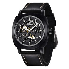Benyar Automatic Watches for Men | Skeleton Mechanical Leather Strap Mens Watch | 45mm Dial | 30M Waterproof | Men's Stylish Gift