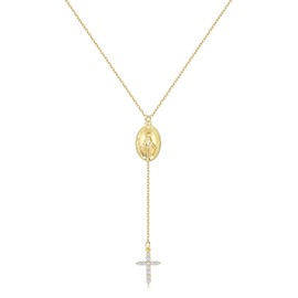 ZELORES 925 Sterling Silver Tiny Cross Necklace For Women Men 18K Gold Plated Virgin Mary Pendant Necklace Jewelry Gift For Mom Grandma (Gold)