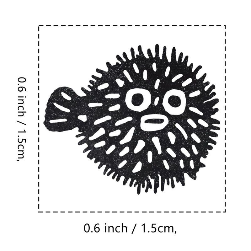 Puffer Fish Rubber Stamp, 3/5 Inch Small Mini Stamp for
