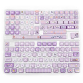 COOMICKEY Cute Purple Keycaps 139 Keys MOA Profile PBT Keycaps Dye Sublimation Custom Keycaps Set for Cherry Gateron MX Switches Mechanical Keyboards（Wishing Bunny Theme）