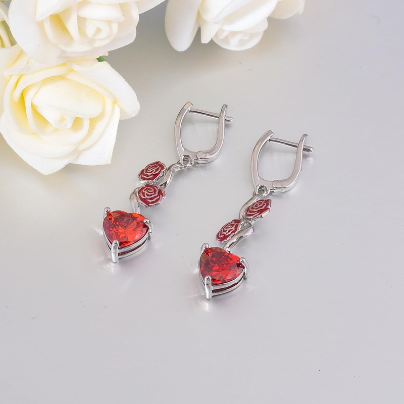 CiNily Heart-Cut Dangle Drop Earrings for Women 14K White Gold