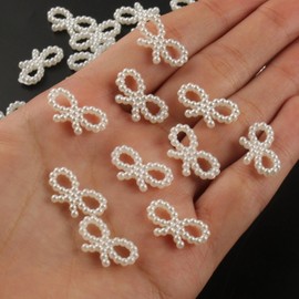 Bow Pearls Nail Charms White Bows Nail Art Charms Valentinese Day Nail Supplies Cute Bowknot Nail Decoration Flatback Round Beads Nail Pearls Accessories for Acrylics Nail Manicure Crafts Decor 100PCS