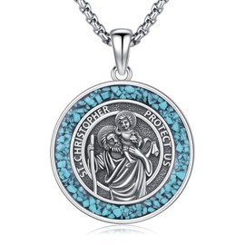 StoryEtain Saint Christopher Necklace for Men 925 Sterling Silver St Christopher Medal Amulet Protection Pendant Necklace Catholic Jewelry Gift for Women