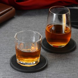 Posavasos absorbentes para bebidas con soporte, paquete de 6, en silicona con inserto de suave fieltro, color negro