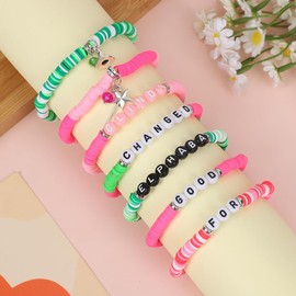 MAKEGONE 7 Pcs Witch Inspired Musical Gift, Friendship Bracelet, Stackable Vinyl Disc Clay Beaded Stretch Bracelets, CHANGED For GOOD Gifts for Sister Friendship BFF Gifts