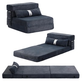 Tiita Folding Sofa Bed Couch,Single Size Foldable Futon Chair Bed with Pillow, Folding Sleeper Sofa Chair Bed Floor Mattress for Guest Room, Living Room, Navy