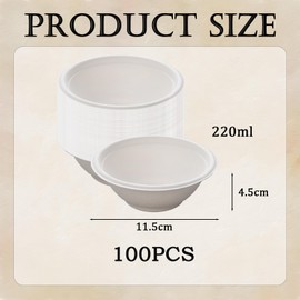 100Pcs Small White Paper Bowl Disposable Bowls for Parties,7.7oz/220ml Party Bowl Biodegradable Sugarcane Bowl Serving Bowl Dessert Soup Bowl Compostable Bowls Picnic Bowl Party for Hot Cold Food