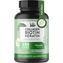 LIFE 360+ Beauty Complex | Colágeno Hidrolizado + Biotina + Keratina | Suplemento 3 en 1 para Cabello Fuerte, Piel Radiante y Uñas Resistentes | 200 Cápsulas