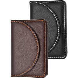 2 PCS Leather Business Card Holder Walle for Men or Women Pocket Business Card Wallet Name Card Case Holder, Black
