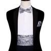 Barry.Wang Mens Silver Cummerbund Bow Tie Set, Silk Cummerbund Pretied