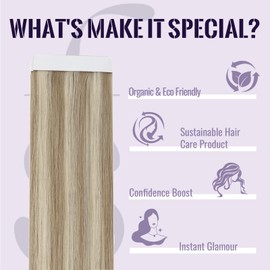 fshine Tape in Hair Extensions Human Hair 12 Inch Ash Blonde Highlighted with Bleach Blonde Tape in Human Hair Extensions Invisible Remy Hair Tape in Straight Hair 30g 20pcs