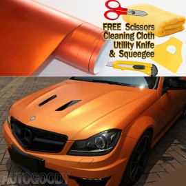 AUTOGOODY 60" x 60" Satin Matte Chrome Metallic Orange Vinyl Film Wrap Sticker Bubble Free