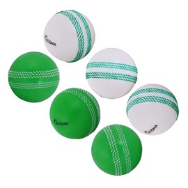 Kosma Pack of 6 Windball Practice Cricket Ball | Soft Training Balls | Sports & Outdoors - Colour: 3Pc Green with white Seam & 3Pc White with Green Seam