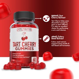 Tart Cherry Gummies 2-Pack with Celery Seed Extract - Advanced Uric Acid Cleanse for Immediate Relief. Powerful Antioxidant with Joint Support - 120 Gummies