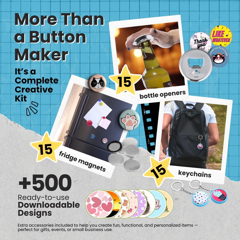 Button Maker Machine – Multiple Size Molds– Pin Maker Machine