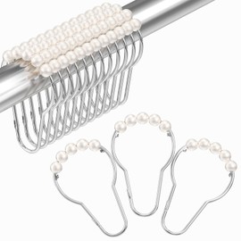 Amazer Shower Curtain Hooks, Stainless Steel Shower Curtain Rings and Hooks for Bathroom Shower Rods Curtains-Set of 12, White