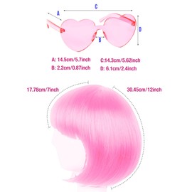 Party Wigs Wig Cap and Sunglass Set,Short Bob Hair Wigs Straight with Flat Bangs Synthetic Colorful Cosplay Daily Party Neon Wig for Women (Light pink)