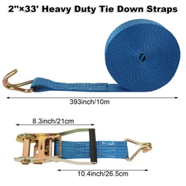2Pack Heavy Duty Ratchet Straps, 2in 33ft Tie Down Straps with Double J Hook, Durable Cargo Ratchet Straps for Moving and Securing Cargo Lawn Equipment and Motorcycles, Blue