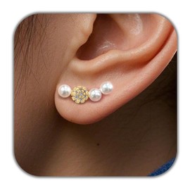 Pearl and Crystal Ear Crawler Earrings, Gold-Plated, White Pearl