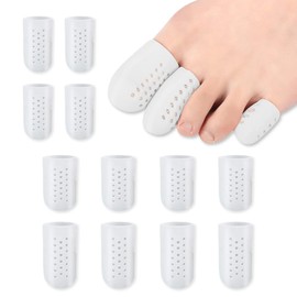 12Pcs 3 Sizes Gel Toe Protectors Breathable, Blister Toe Caps with Holes, Reusable Toe Covers Women Men for Hammer Toes, Toe Guards for Feet, Missing or Ingrown Toenails (White)