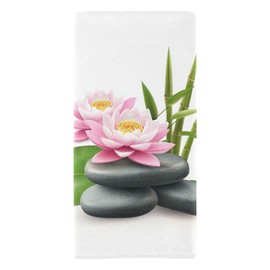 Peystean Cotton Towel, Zen Stones Bamboo Pink Lotus Flower Absorbent Soft Hand Towels Home Decor for Guest, Bathroom, Beach, Guest, Hotel, Gym and Spa(16" x 30")