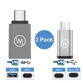 Wicked Chili USB C Adapter to USB A (USB 3.2 Gen 1 SuperSpeed USB Adapter + MicroUSB to USB-C Adapter OTG Aluminium Adapter Bundle Set of 2 Compatible with Smartphones, Tablets and Notebooks