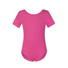Girls Short Sleeve Team Basic Leotards For Kids (2-4years, Hot Pink)