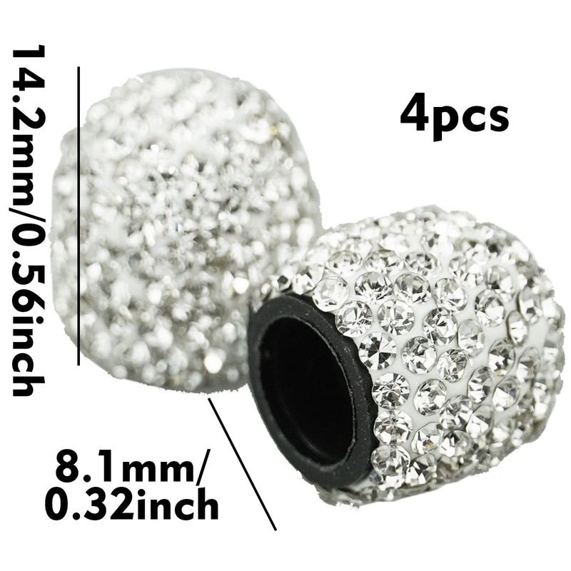 4 Pack Bling Dust Caps, Sparkling White Handmade Crystal Diamond