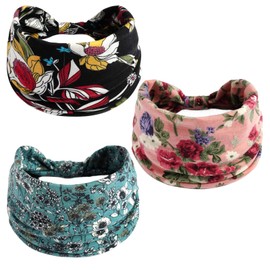 scicent Women's Wide Elastic Soft Boho Hair Bands, Leopard Print Hair Accessories, Yoga, Sports Headband, Multicoloured Headband, Pack of 3, 13809
