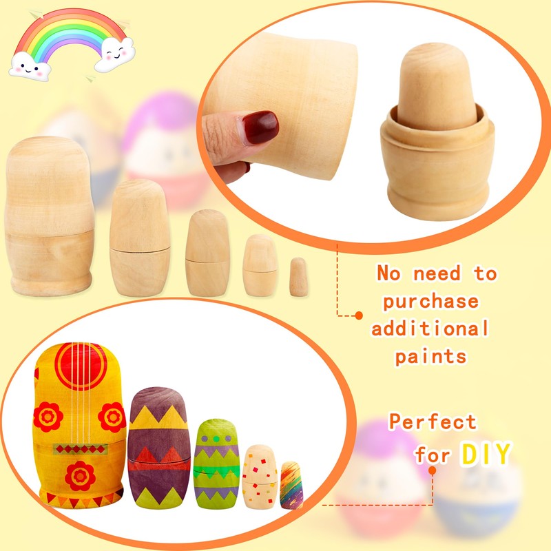 4 Set Unpainted Matryoshka Plain Nesting Dolls DIY Wooden Blank