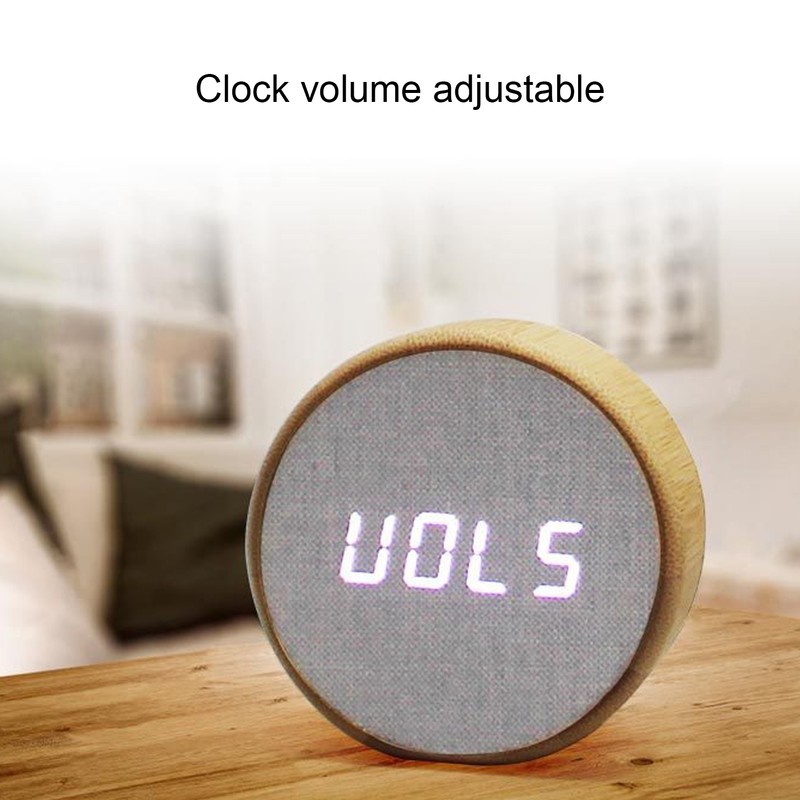 Digital Alarm Clock Round LED Voice Control Brightness Adjustable 12h