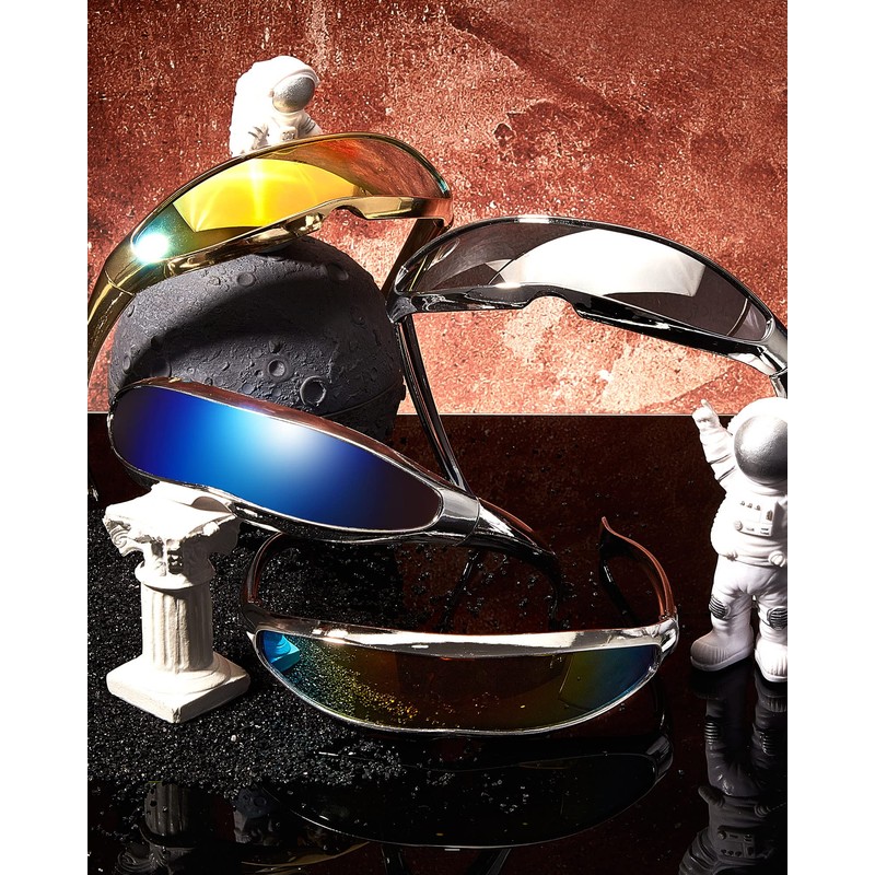 4 Pairs Futuristic Narrow Cyclops Sunglasses Robot Space Costume Color