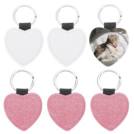 PATIKIL Sublimation Blank Keychains, 6 Pcs Heart Keychain Blanks Bulk PU Leather Heat Transfer Key Chains for DIY Craft, Glitter Pink