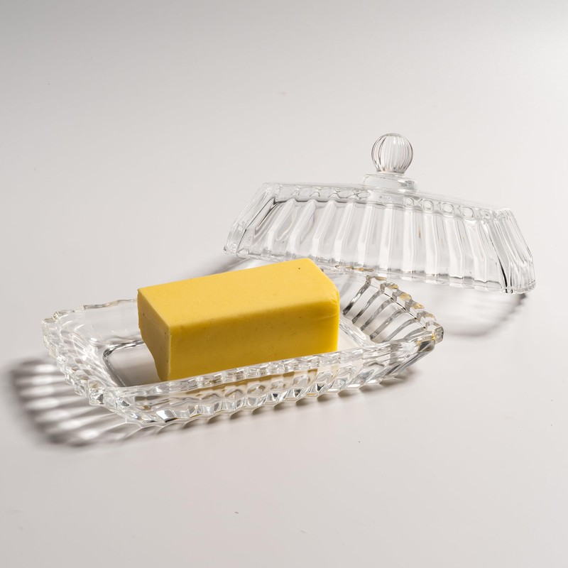 Clear Glass Butter Dish with Lid, Covered Butter Stick Holder