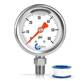 CARBO Instruments 1-1/2" Fuel Pressure Gauge, Stainless Steel Case 304, Chrome Plated Brass Connection, Glycerin Filled, 0-60 Psi, Accuracy 3-2-3%, Lower Mount 1/8" NPT