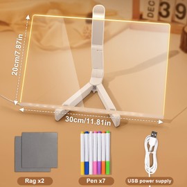 Dry Erase Board with Light, 12"X8" 7-Color Neon Glow Memo,LED Light-Up Message Note Board with Stand as Night Light for Room/Store/Office/Festival/Gift,Touch Control,7 Color Mark Pen