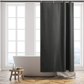 Furlinic Shower Curtains Bathroom Waterproof Mould Proof Weighted Fabric Curtains 90x180cm for Bathtub in Wetroom Dark Grey Narrow 36" Wide 71" Long Set with 8 ADS Hooks.