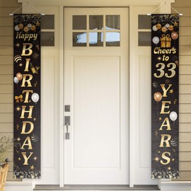 Happy Birthday Cheers to 33 Years Black Gold Yard Sign Door Banner 33rd Birthday Decorations Party Supplies