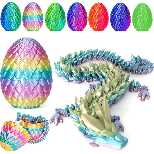 3D Printed Dragon Easter Egg,8.5in. Articulated Crystal Dragon Fidget Toy,Perfect