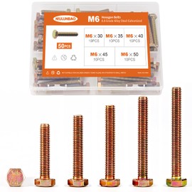NIULUNBAO M6 x 30mm 35mm 40mm 45mm 50mm Heavy Duty Hexagon Bolts Hex Head Screws, 8.8 Grade Alloy Steel, Galvanized Finish, Metric, Machine Fully Thread, Assortment Kit 50PCS