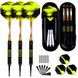 Darts with Plastic Tip for Electronic Dartboard, Set of 3, Soft Darts Set, 18 g Professional Soft Darts and Extra Shaft Flights, Dart Tips, Anti-Loose Rubber Rings (Yellow)