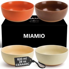 MIAMIO – Set of 4, 25.5 Ounce Ceramic Soup Bowls/Cereal Bowl Set for Salad, Oatmeal, Fruit, Rice – Dishwasher & Microwave Safe – Aura Collection