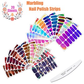 JERCLITY 280 Pieces 20 Sheets Full Wrap Marble Nail Polish Strips Aurora Gradient Color Nail Stickers Full Nail Wraps Real Nail Polish Stickers Self-Adhesive Nail Strips with Nail File for Women