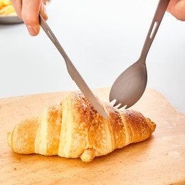 Keenclip Titanium Spork with Bottle Opener, Utility Camping Cutlery Spork Set of 2 - Ultralight and Compact for Camping Hiking Backing Traveling and Picnic