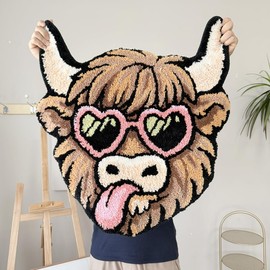 LAKEA Cute Highland Cow Tufted Bathroom Rug, Non Slip Washable Fluffy Bath Mat, Funny Cow with Sunglasses Floor Carpet for Bedroom, Western Farmhouse Decor, Gift Idea