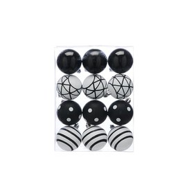 Festive Productions Set of 12 x 6cm Shatterproof Baubles – Black & White Designs - Luxury Baubles - Christmas Baubles - Christmas Tree Decorations, Hanging Christmas Decorations