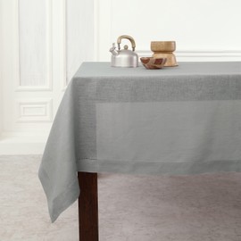 Solino Home Linen Tablecloth for Rectangle Tables 60 x 90 Inch - Classic Hemstitch 100% Pure Linen Soft Grey Table Cloth - Machine Washable Cloth Tablecloth for Summer